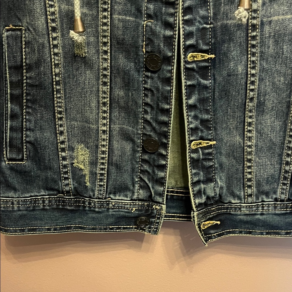 Victorious Blue Denim Vest with Removable Gray Hood - Picture 5 of 10